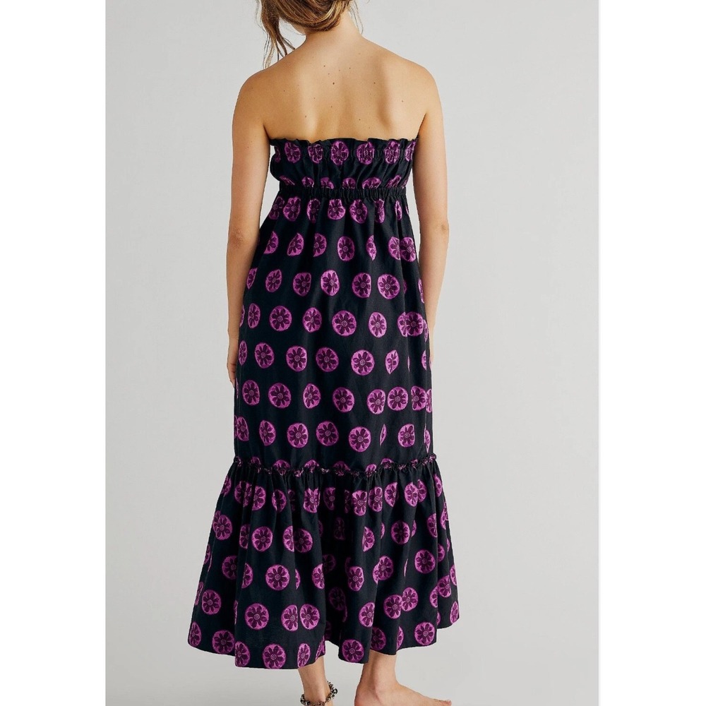 Free People Leanna Tropical Medallion Tube Maxi Dress, Black Purple,M - Picture 7 of 12